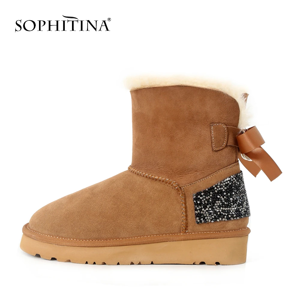 

SOPHITINA 2018New Natural Fur Snow Boots Bow Pearl Shining Sequin Decoration Skidproof Waterproof Super Warm Woman Boots PGMK818