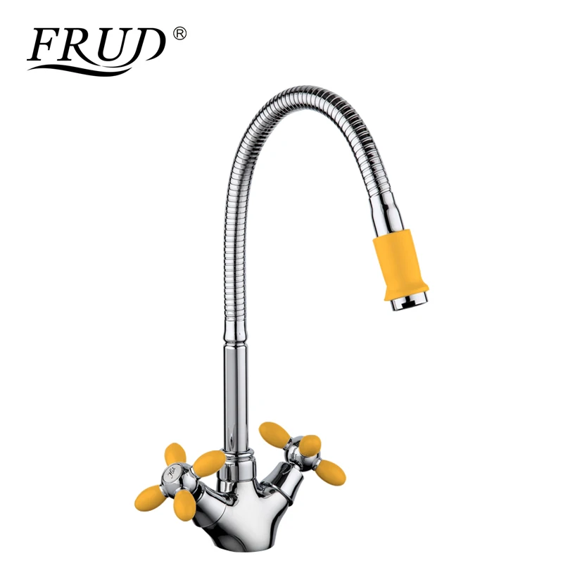 

FRUD 1 Set Kitchen Faucets Chrome Sink Faucet Mixer Dual Handle Single Hole Cold and Hot Water Taps Torneira cozinha R43127-9