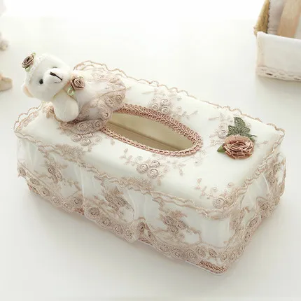 European Bear Cloth Fabric Lace Tissue Box Garden Creative Restaurant Living Room Desktop Paper Towel Storage Box Home Decor - Цвет: B  24cm