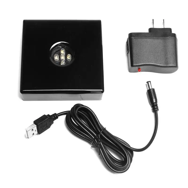 

US Plug Portable Black 5 LED USB Night Light Lamp Base Stand Crystal Display Crafts Lamp Bases AC Adapter