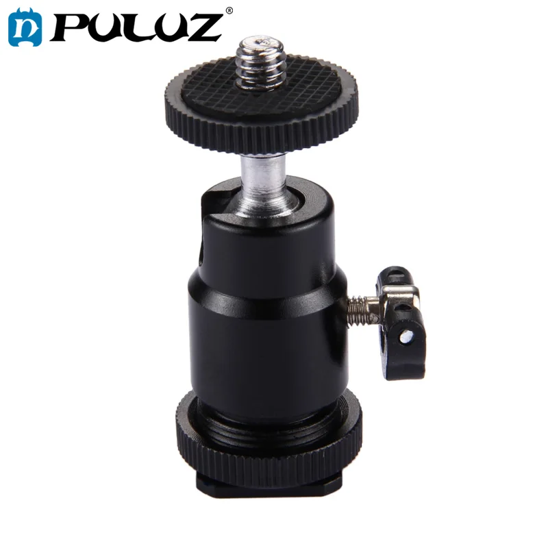 PULUZ Cold Shoe Tripod Head 1/4 inch Tripod Screw Head with Lock Black