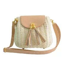 Новые женские соломенные сумки с кисточками в богемном стиле, Женская винтажная трикотажная сумка из ротанга, летняя пляжная Женская Повседневная плетеная сумка на плечо SS3161
