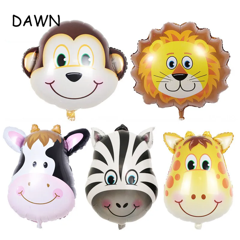 

10pcs/lot MIX Jungle Animal foil Balloons Lion & monkey & zebra & deer & cow Animal Head Air Balloon birthday party Decor Toys