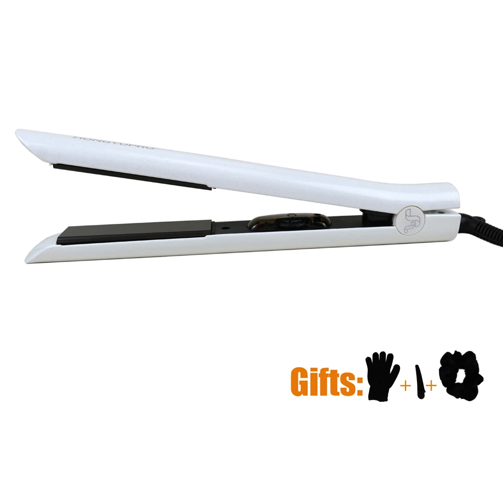 

white color flat iron hair straightener fashion 2 in 1 ceramic plate temp control available hair curler straightener