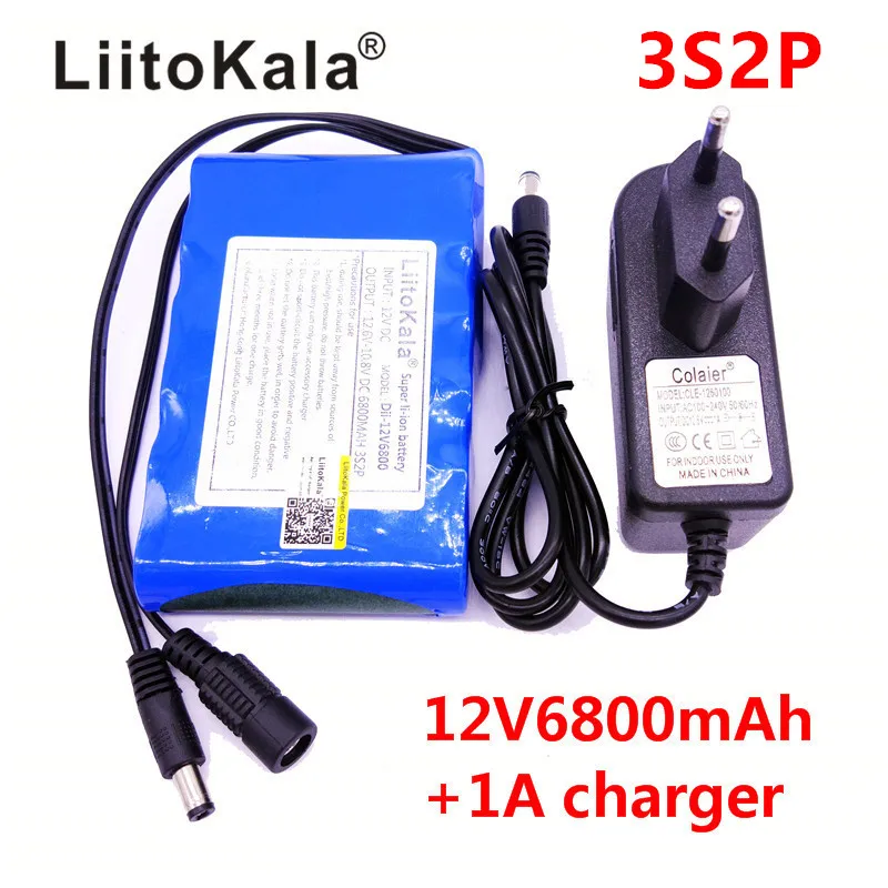 Tanie LiitoKala przenośny Super 18650 akumulator litowo jonowy pojemność akumulatora DC 12 V 6800 Mah CCTV kamery Monitor 12.6 V 1A ładowarka