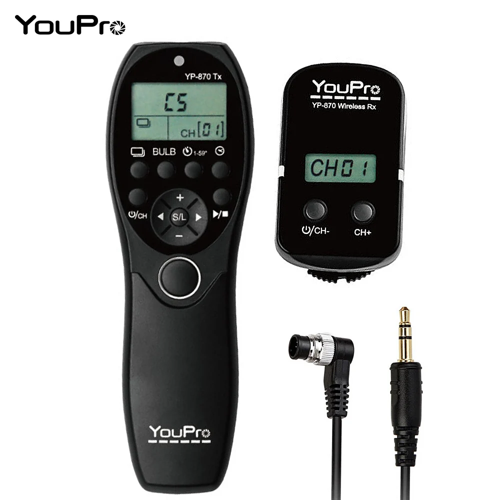 

YouPro YP-870 DC0 LCD Timer Shutter Release Transmitter Receiver 2.4G Wireless 32 Channels for Nikon Fujifilm Kodak DSLR Cameras