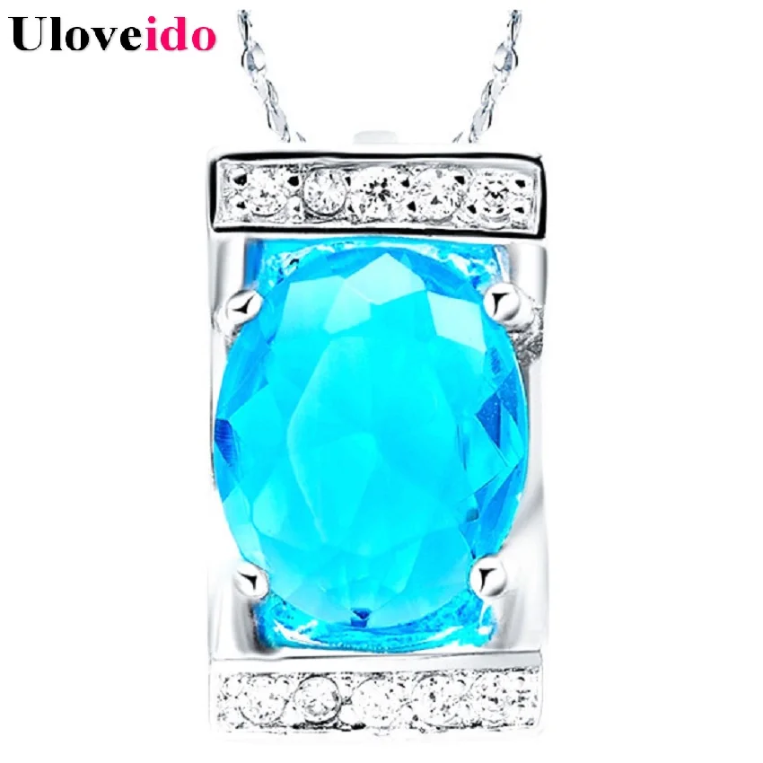 

925 Sterling Silver Collares Mujer Long Necklace Women Purple Blue Pendants Large Crystal Chains Fashion Jewerly Ulove N494