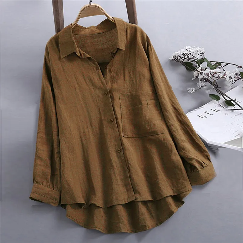 HOT Fashion womens tops and blouses 2018 Daily Casual Loose Linen Soild Button Solid Long Sleeve Shirt Blouse Tops A13#N  (9)