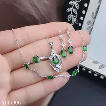 KJJEAXCMY Fine Jewelry 925 sterling silver inlaid natural diopside gemstone female pendant ring earrings bracelet set to send ne natural quality goods color ice stone bracelet send certificates send jewelry box