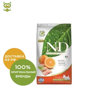 

N&D Dog Fish & Orange Adult Mini корм для взрослых собак мелких пород, Рыба и апельсин, 7 кг.