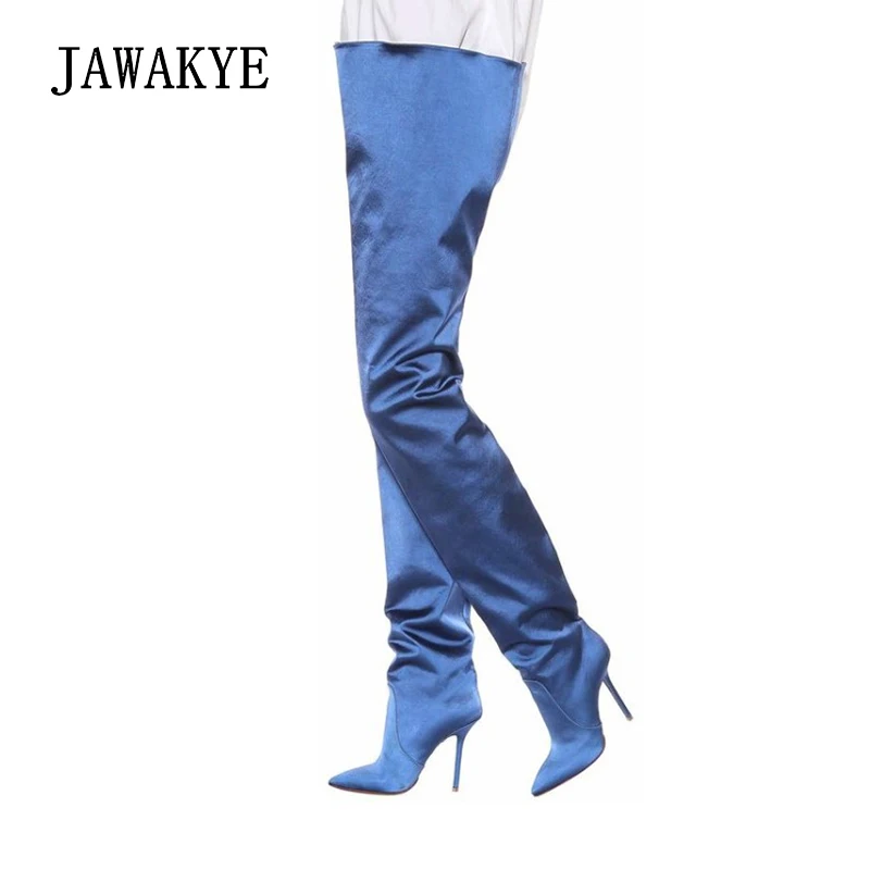 

2018 Party Show Over The Knee Boots Women High Bootcuts High Heel Shoes Woman Fluorescence blue red Long boots Thigh High Boots