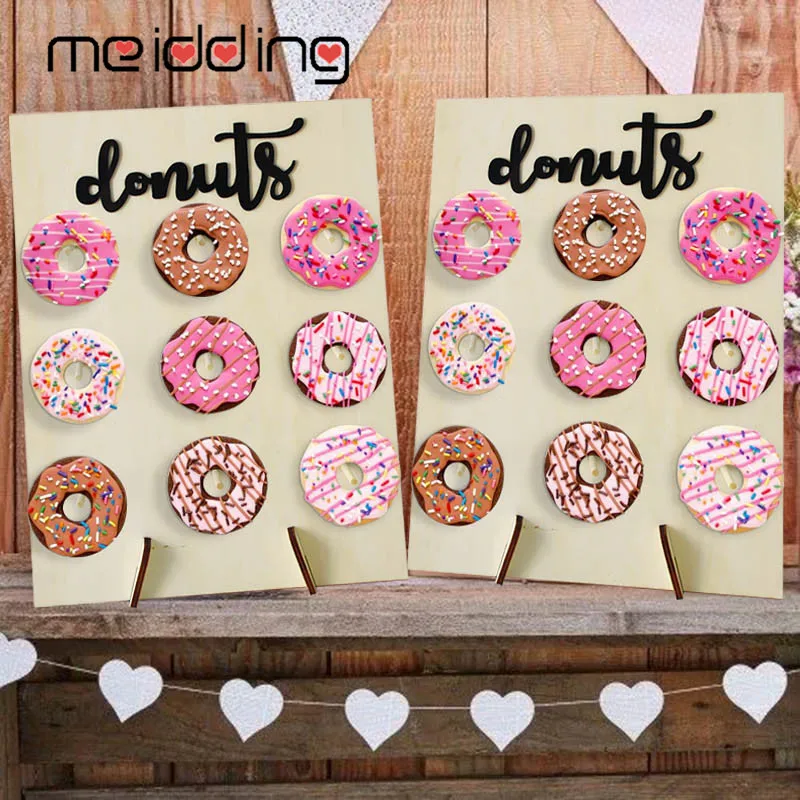 

Wooden Donut Wall Stands Garden Wedding Party Table Decoration Baby Shower Kids Birthday Party DIY Donut Favors Decor Supply
