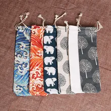 50 шт./лот, соломенные сумки 7*25 см, Портативная сумка, палочки для еды, ложка, посуда, сумка, портативные карманы, многоразовая металлическая соломинка, сумка