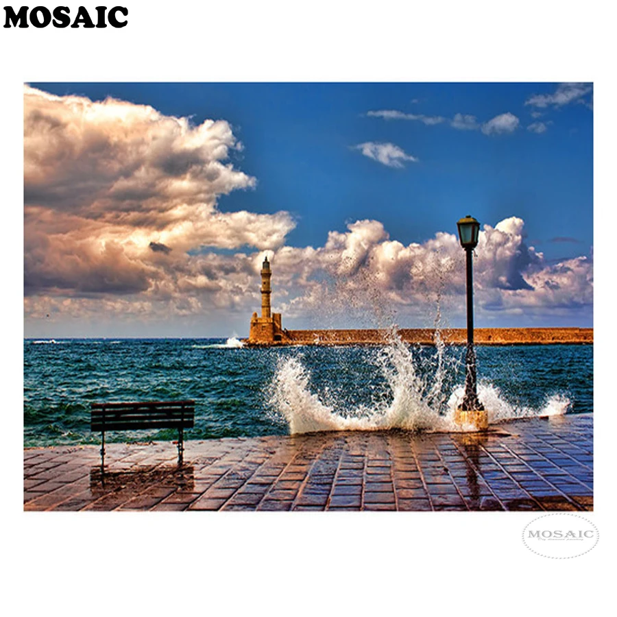 

DIY 5D Diamond Painting Landscape Picture of Rhinestones Handmade Full Diamond Embroidery Cross Stitch seaScenery New year gift