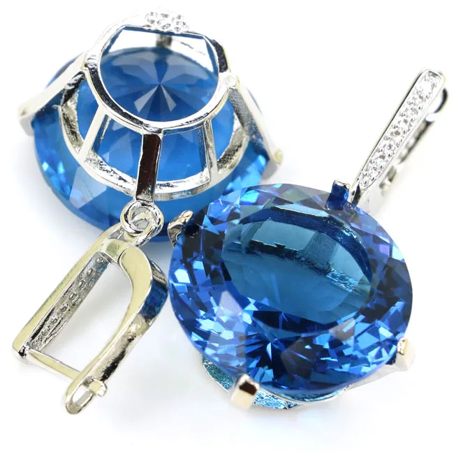 Long Big Green Tsavorite Garnet, White CZ Woman's Wedding Gift 925 Silver Earrings 55x25mm Fashion Jewelry