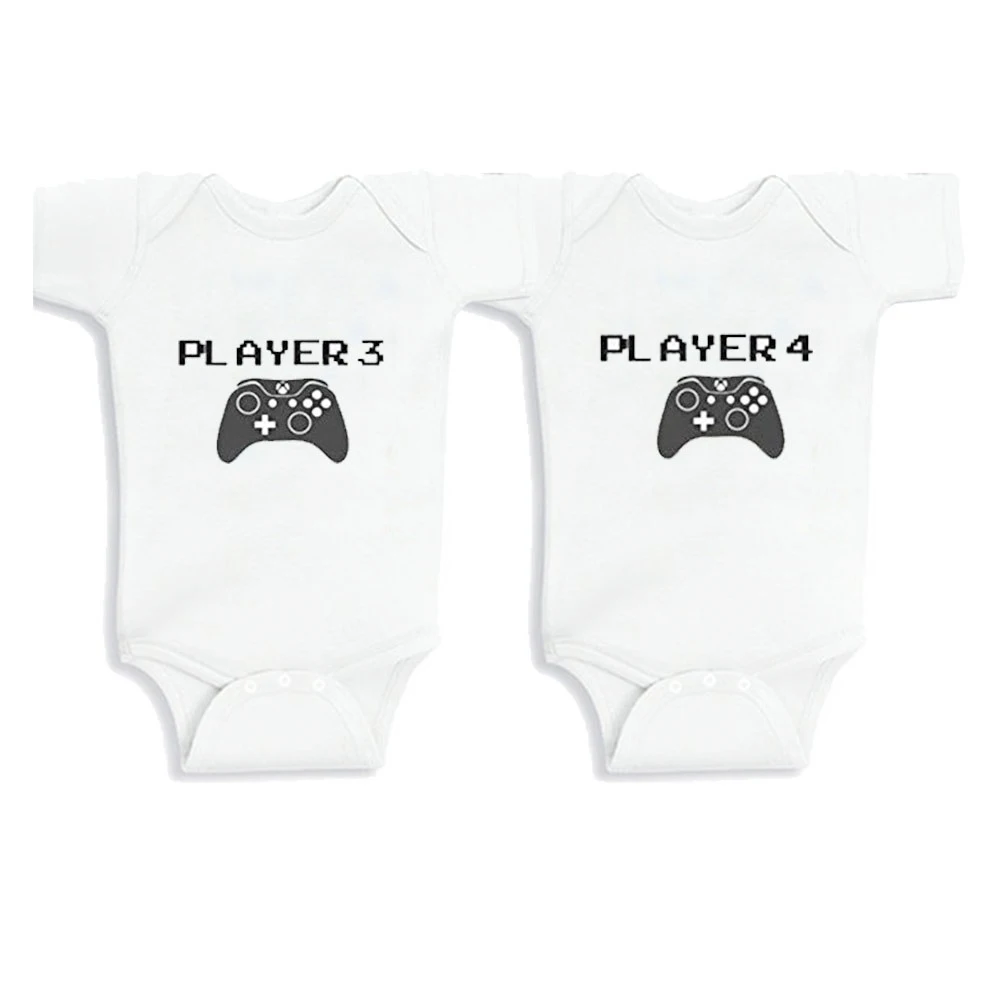 

Culbutomind Player3 4 Printed Cotton Short Sleeve Twins Baby Clothes Infant Newborn Creeper Twins Baby Bodysuits