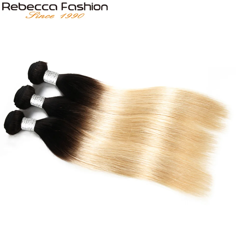 Rebecca Remy пряди человеческих волос для наращивания пучки волос "омбре" Малайзии прямые волосы 10 до 30 дюймов 1 комплект 1b/613 блондинка