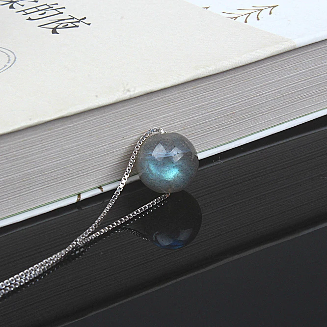 925 пробы ожерелье с сивером Женская цепочка 8 мм натуральный лунный свет лабрадорит ожерелье из бисера для женщин модные вечерние ювелирные изделия