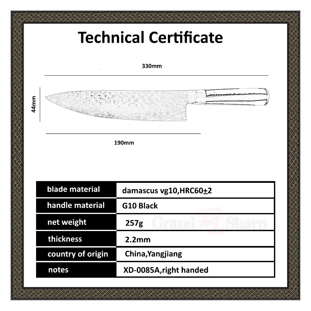 GRANDSHARP дамасский нож шеф-повара из высокоуглеродистой нержавеющей стали VG10 с чеканным лезвием дамасский кухонный нож PRO