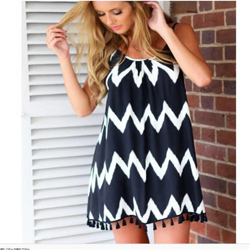 

1pc new hot women harness black and white striped dress beach sexy dress summer fashion casual harness dress quality comfort