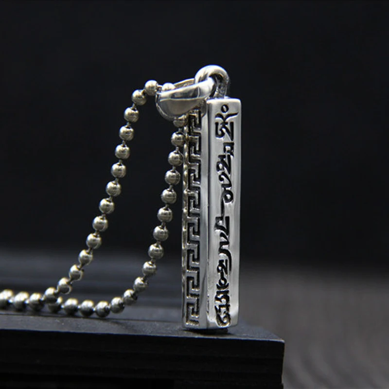 

Retro S925 Silver Pendant Shurangama Mantra Six Words Transport Religious Buddhist Body Jewelry Pendant 7*41MM 17.30G XJF070