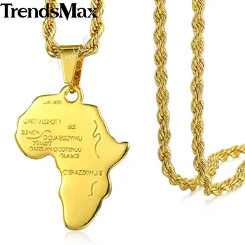 

Trendsmax Africa Map Pendant Necklace for Women/Men Gold Color Ethiopian Jewelry Wholesale African Maps Hiphop Item KGPM15