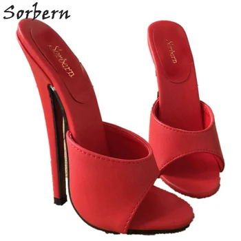 

Sorbern 18Cm High Heel Mules Women Slippers Sexy Mistress Hi Heel Stiletto Fetish Shoes Summer Slipper Slides Mule Red Matte