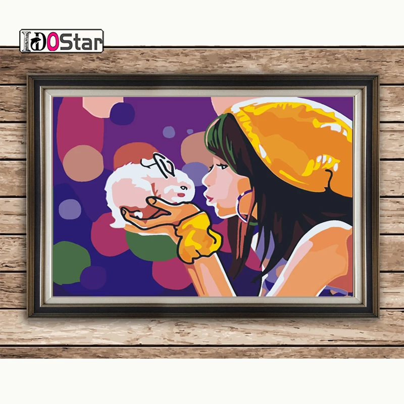 DIY масло цифровая картина маслом номера Мода девушка прекрасный кролик на холсте Ручная роспись стены книги по искусству изображение гостиная домашний декор