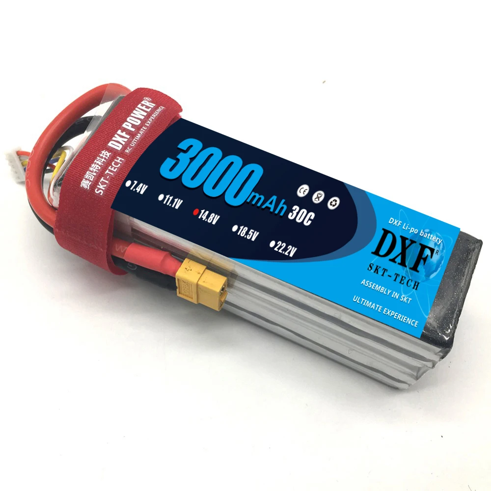 DXF литий-полимерный аккумулятор 14,8 V 3000mAh 4S 30C MAX 60C 1/10 RC автомобиль Lipo Bateria Мультикоптер Квадрокоптер гоночный автомобиль traxxx fpv Дрон