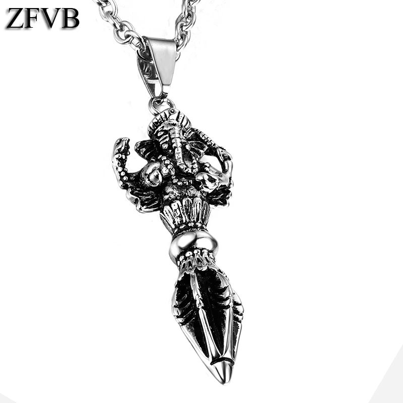 

ZFVB Vajra Pestle Tibetan Pendant Necklace bring Lucky For Man 316L Stainless Steel Demon Pestle Elephant Nose Necklaces Jewelry