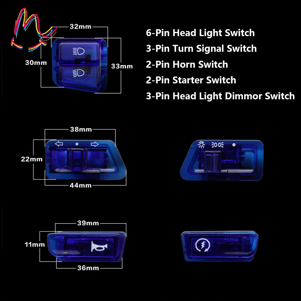 Синий Оранжевый Красный Зеленый Головного Света Рог Диммер Превратите 150c стартер Один Переключатель Кнопки для GY6 50cc 125cc Мопед Скутер