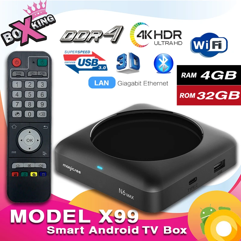 

Magicsee N6 Max 4GB 32GB Android 7.1 4K smart TV BOX 1000M 2.4+5G WIFI Bluetooth FOR mi Set Top Box xiaomi tv (mx10, x99) (p50)