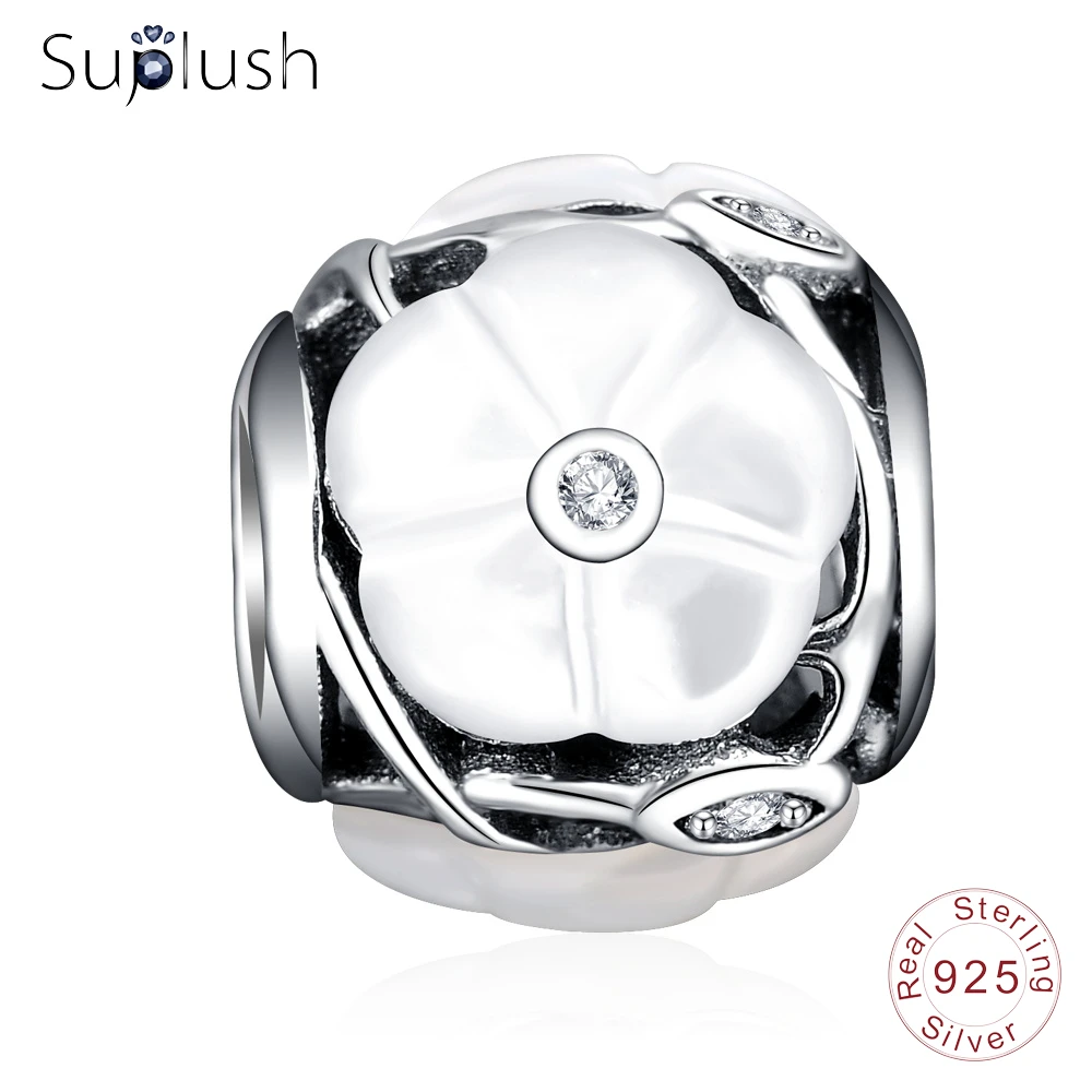 Suplush светящиеся Цветочные ажурные Шарм 925 стерлингового серебра цветок бисера
