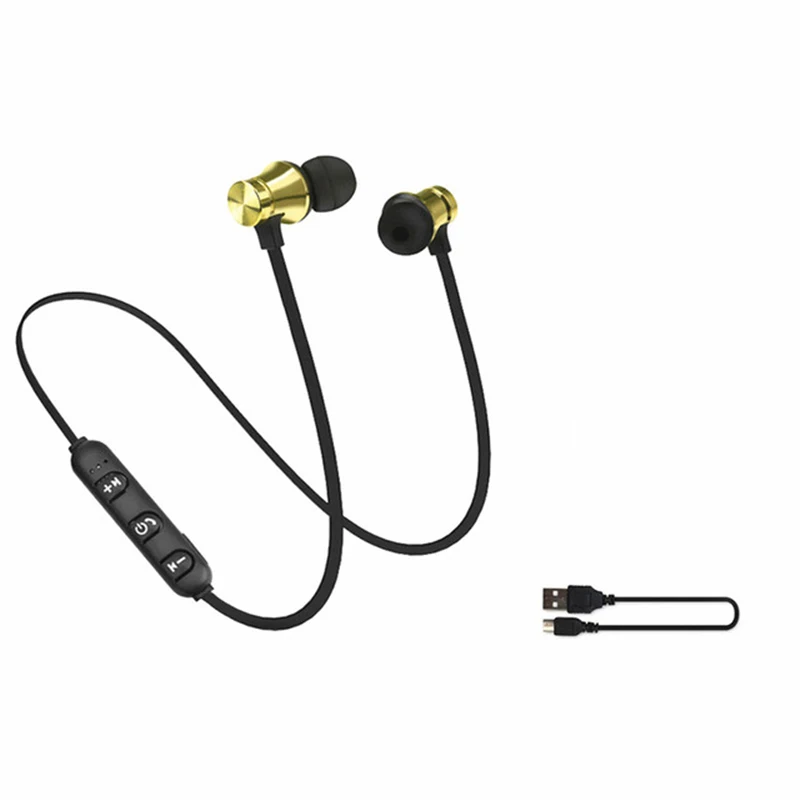 Магнитный аттракцион Bluetooth наушники гарнитура Водонепроницаемый Спорт 4,2 с зарядным кабелем Молодежные наушники Встроенный микрофон - Цвет: Gold
