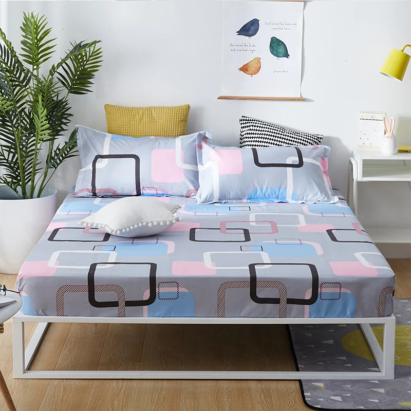 

Fitted Sheet Mattress Cover With Elastic Band Bed Sheet & Pillowcases Solid Color Single Full Queen King Bed Cover cubrecama