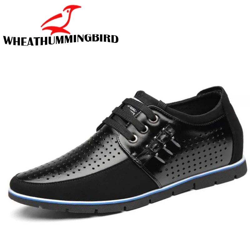 

Breathable Men Flats Moccasins Shoes height increasing Men Casual Shoes Male soft Hollow out sandals Genuine Leather Shoes LC-38