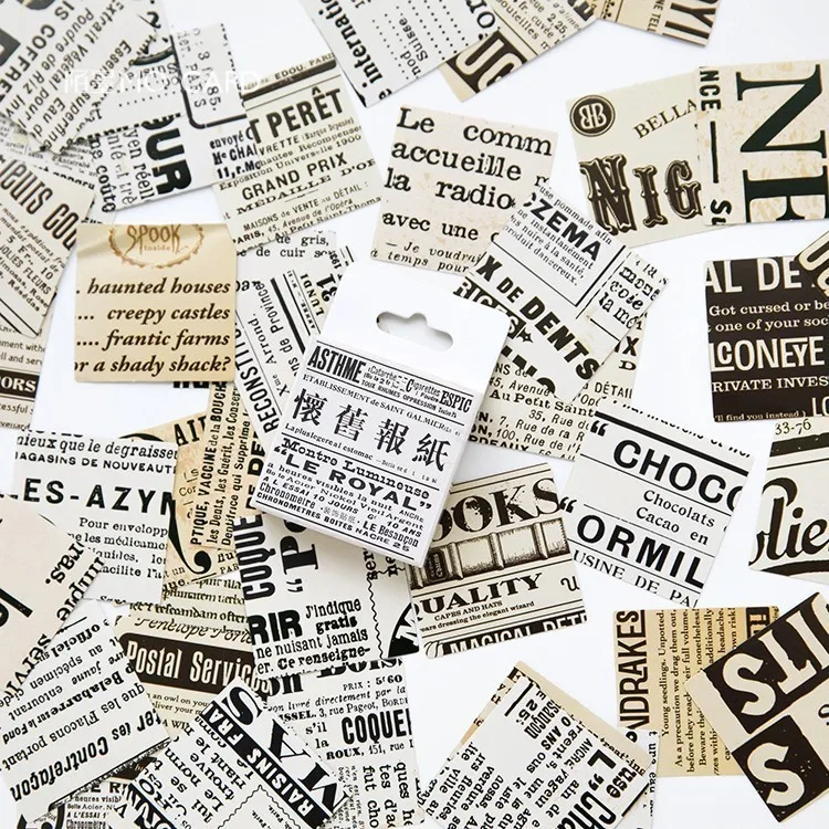 

45PCS/box Creative Nostalgia Newspaper Paper Lable Stickers Crafts And Scrapbooking Decorative Lifelog Sticker Cute Stationery