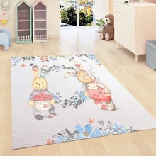 Else, синие цветы, кролики, животные, ручная работа, для детской комнаты, 3d принт, не скользит, микрофибра, для детской комнаты, декоративная зона, коврик