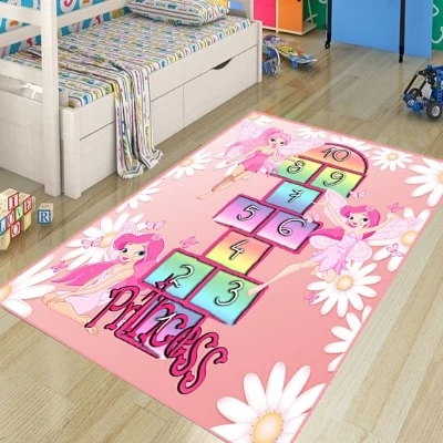 Детский нескользящий игровой коврик Else Pink Hopscotch из микрофибры с 3d принтом в виде