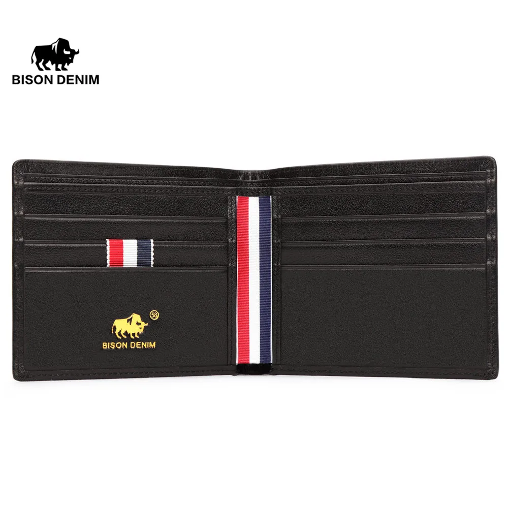 Мужской кошелек BISON DENIM из натуральной кожи с отделением для карт|Кошельки| |