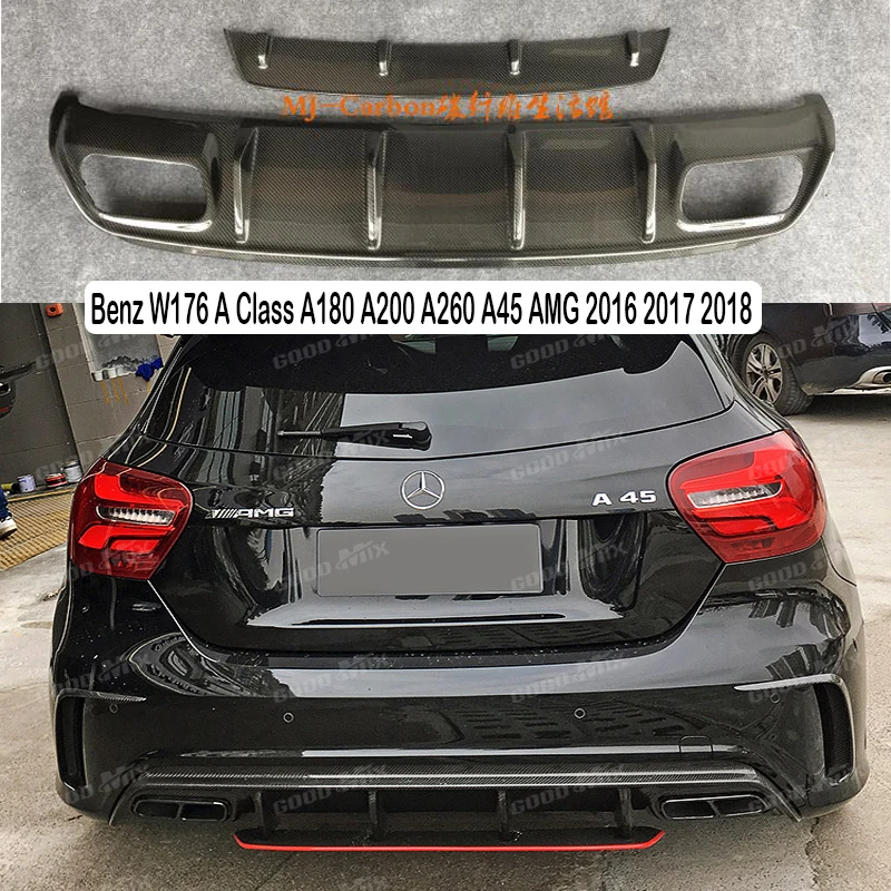 

For Benz W176 A Class A180 A200 A260 A45 2016-2018 Rear Bumper Diffuser Bumpers Lip Protector Guard skid plate Carbon fiber