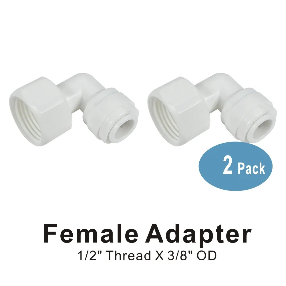 Female Adapter 1/2" Thread x 3/8" OD Elbow Quick Connect Fitting Parts for Water Filters and RO Systems - 2 PACK | Бытовая