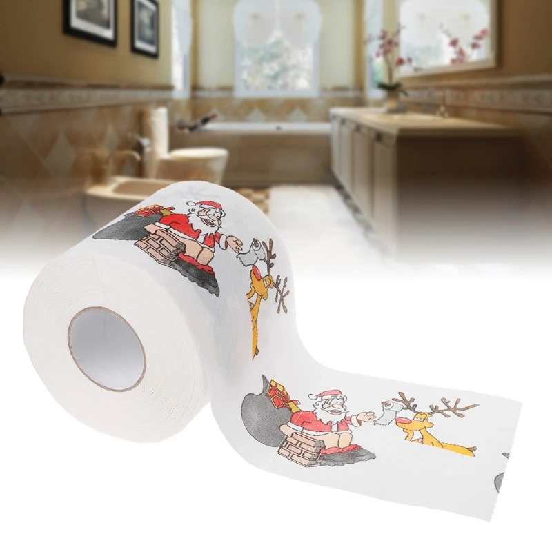 2 Layers Christmas Santa Claus Deer Toilet Roll Paper Tissue Living Room Decor Toilet Tissue Gift 2
