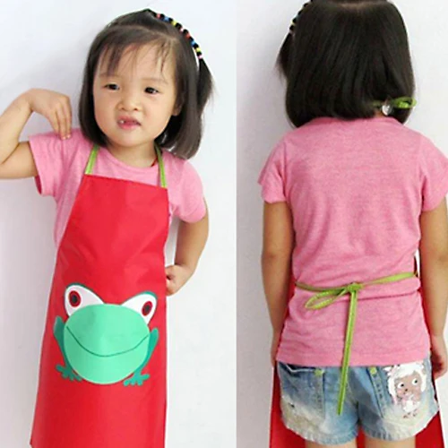 Kids Children Cute Waterproof Cartoon Frog Apron Printed Painting Cooking Apron For Kitchen Women Housework 49.5cm x 35cm