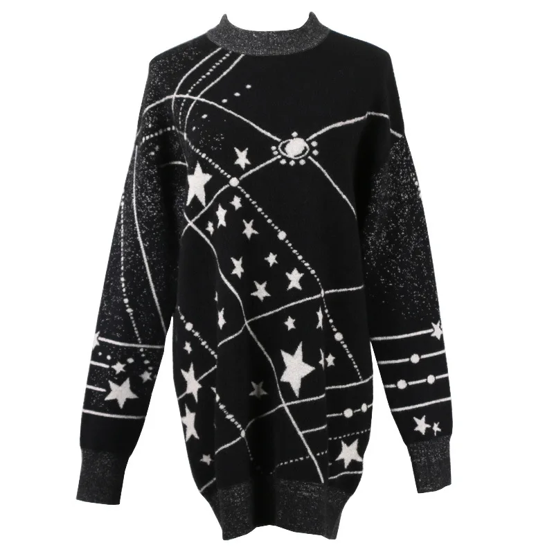 GRUIICEEN корейский Длинный свитер Пуловеры с рисунком звезд Вязание пуловер Перемычка высокое Уличная одежда GY2018498