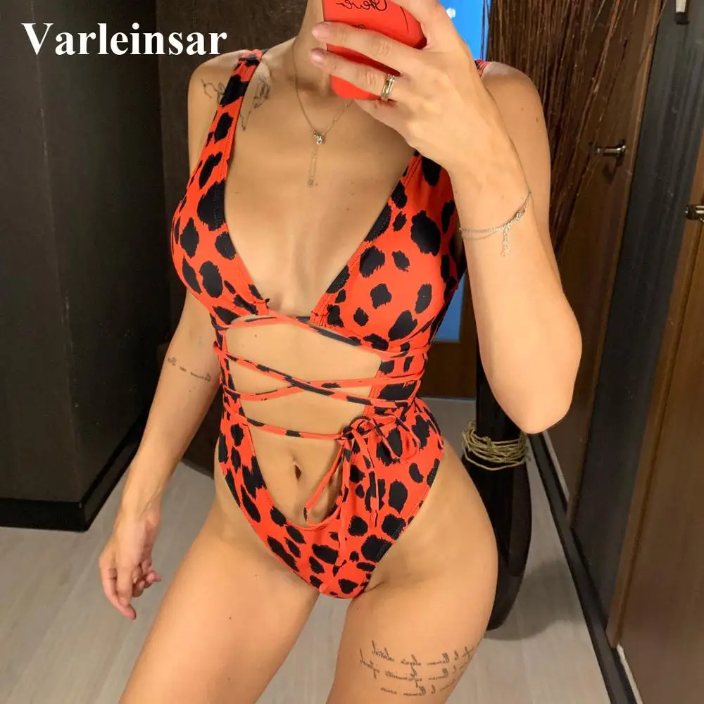 

9 colors 2019 Women Swimwear Sexy Wrap Around One Piece Swimsuit Female Bather Deep V neck Bathing Suit Swim Wear V1037OR