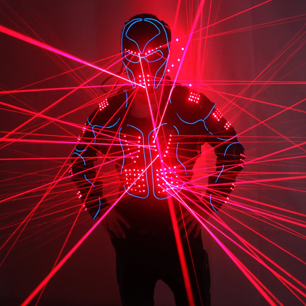 Новое поступление лазерных роботов костюмы, красная куртка для лазерных вечеринок светодиодный одежда, 650нм лазерные Мужские Сценические костюмы для ночных клубов
