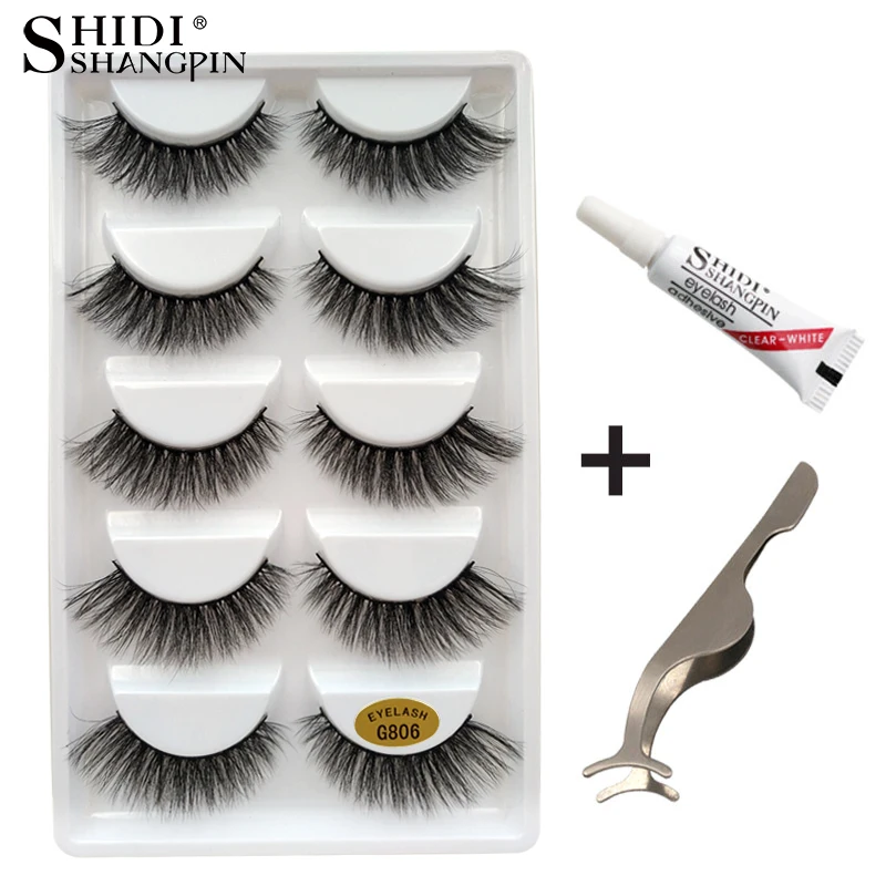 

Natrual 3D mink false eyelashes kit, eyelashes glue,lashes tweezers,3d mink fasle lashes natrual 5pairs faux cils makeup cilios