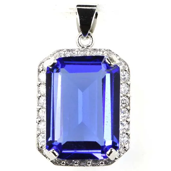 

Ravishing Rectangle 18x13mm Rich Blue Violet Tanzanite CZ Woman's Silver Pendant 28x15mm