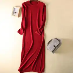 Новое Женское длинное платье-свитер, Кашемировое эластичное трикотажное платье vestidos